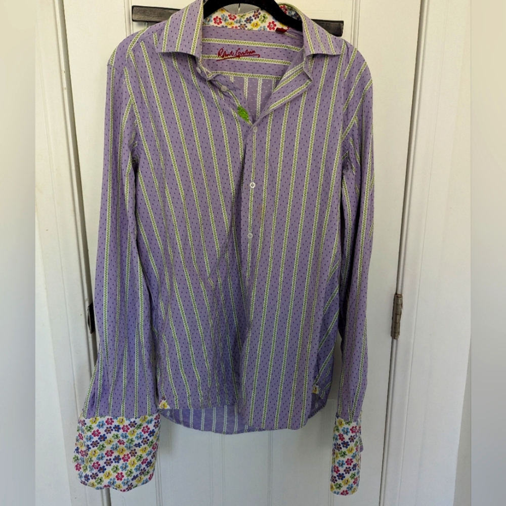 ROBERT GRAHAM Long Sleeve button up French Cuff  w/ cuff links